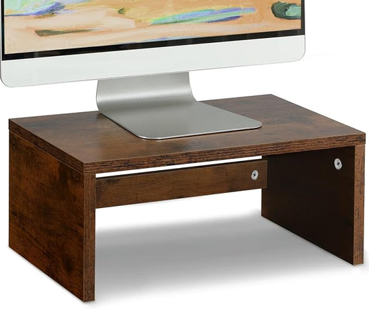 TEAMIX 6.7 inch Tall Monitor Stand Riser, Wood Shelf Riser, Desk Organizer | Laptop/Printer/Computer Stand, Extra Storage Underneath,Hold 80 Lbs, Rustic Design, Smooth Espresso Finish, for Home Office by TEAMIX