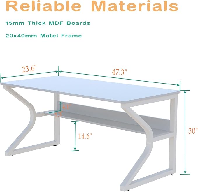 OSCHF 47.3-Inch Writing Desk with Storage Shelf, Warm White | Space-saving, Single-Person Workstation, Modern Study Gaming Computer Desk, Suitable for Home Office, Bedroom and Dorms - Image 2