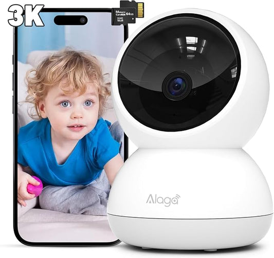 Alaga 3K Indoor Security Camera,5G and 2.4G WiFi,360° Pan and Tilt,AI Human Pet MotionDetection,Night Vision,Two-Way Audio,Compatible with Alexa & Google Assistant,Free 64G SD Card by Alagabrandflagship