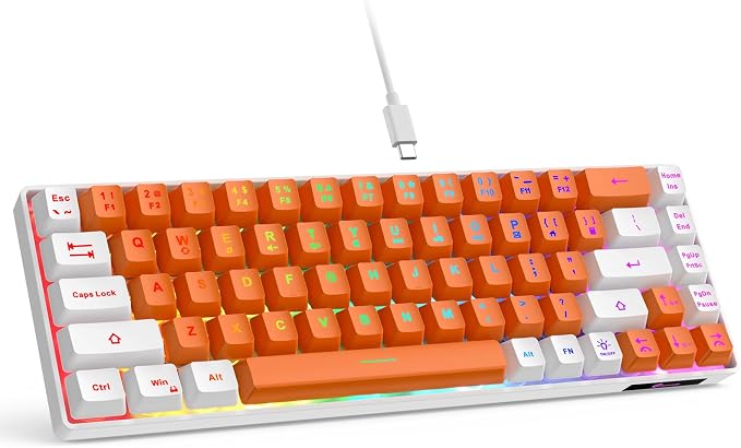 GEODMAER 65% Gaming Keyboard, LED Backlit Mini Wired Keyboard, Ultra-Compact Anti-Ghosting No-Conflict 68 Keys Membrane Gaming Wired Keyboard for PC Laptop Windows Gamer(Orange-White) by GEODMAER