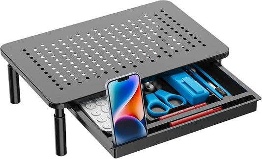 WALI Computer Monitor Stand with Storage, Desk Monitor Riser 3 Height Adjustable, Laptop Riser with Airflow Vents, Desk Organizer for Computer, Laptop, Printer, Notebook (STT003D-B), 1 Pack, Black by WALI
