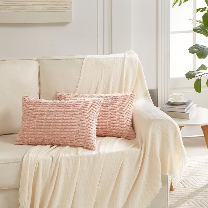 Fancy Homi 4 Packs Decorative Throw Pillow Covers for Living Room Couch Bed, Modern Farmhouse Boho Home Décor Accent Cushion Case, 20" x 12", Blush Pink - Image 6