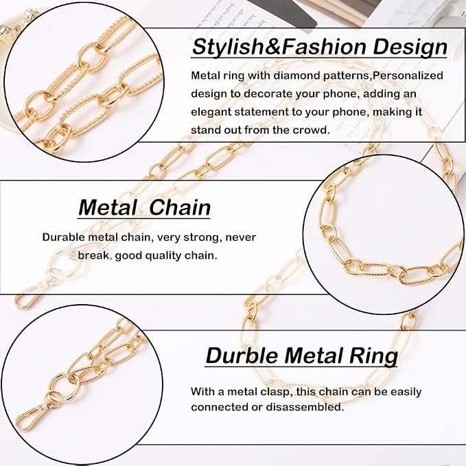 Crossbody Lanyard Strap, Durable Metal Cell Phone Chain With Tether Tab, Detachable Universal Lanyard Compatible With Most Phone Bags and Purses - Image 2