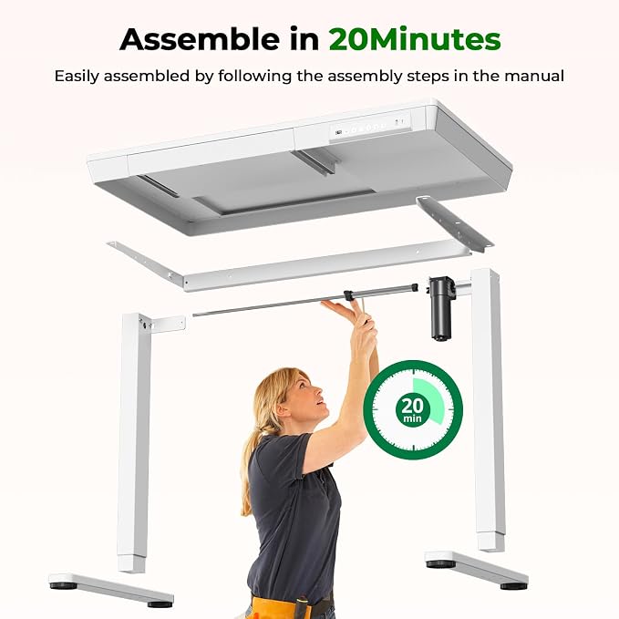 35" Electric Standing Desk with Drawer, 4 Lockable Wheels | Height Adjustable Quick Install One-Piece Tabletop with USB Charging Port, Small Sit to Stand up Desk for Home Office, White - Image 8
