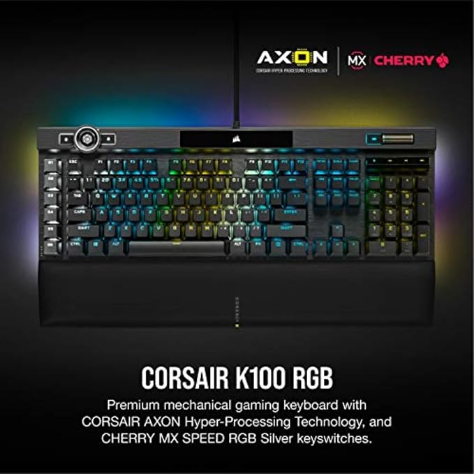 Corsair K100 RGB Mechanical Gaming Keyboard - Cherry MX Speed RGB Silver Keyswitches - PBT Double-Shot Keycaps - Elgato Stream Deck and iCUE Compatible - QWERTY NA Layout - Black - Image 2