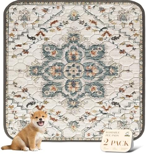 nunubaby Washable Pee Pads for Dogs, Stylish, Non-Slip and Leak-Proof Pee Pads. Reusable Potty Pads for Dogs for Crates and Floors.(Beige/Floral, 54" x54" ) by Nunubaby