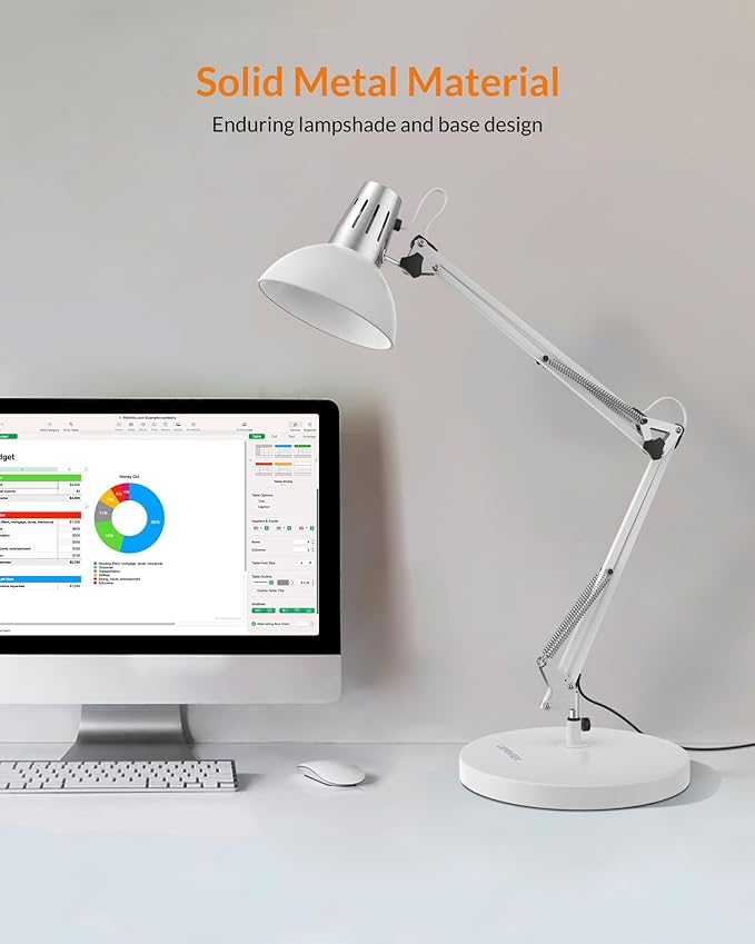 LEPOWER Metal Adjustable Desk Lamp with Clamp, Swing Arm for Home Office | Gooseneck, Architect Style, Eye-Caring Table Lamp, On/Off Switch, E26 Base, Reading for Dorm, Bedroom, Study, Back to School - Image 3