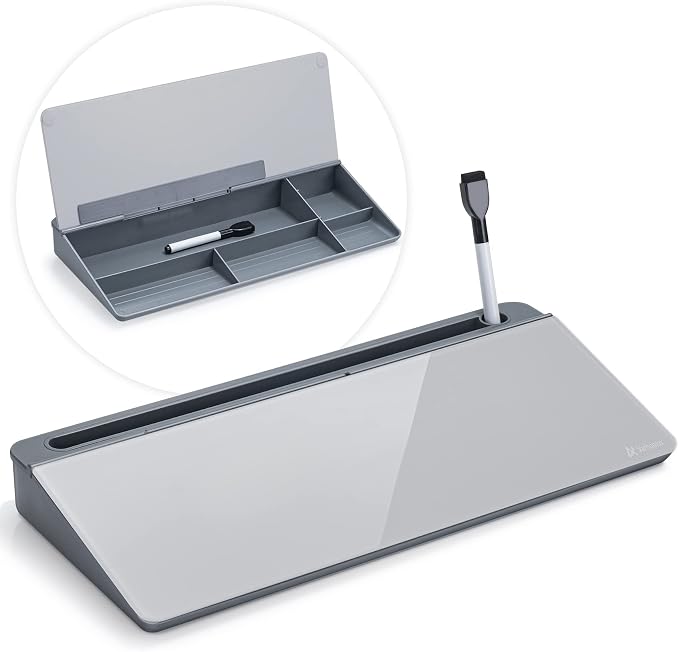 Varhomax Glass Desk Whiteboard with Storage, Desktop Organizer to-do List Memo Notepad Dry Erase White Board for Home Office and School Supplies (GrayBoard) by Varhomax