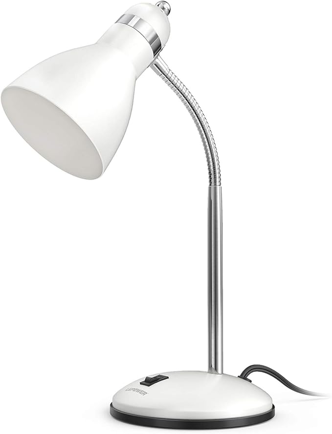 LEPOWER Metal Desk Lamp, Adjustable GooseNeck Reading Light for Bedroom | Compact & Sturdy, Space-Saving for Bedside & Dorm, E26 Table Lamp, Eye-Caring, Ideal for Study, Office, Back to School by LEPOWER