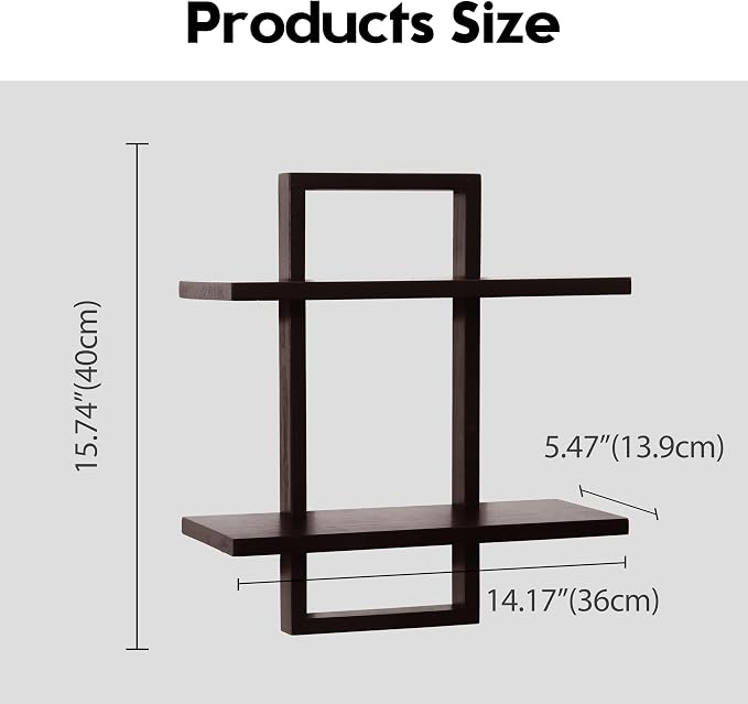 PHOENANCEE Floating Shelves for Wall,Display Hanging Shelf Set of 2,Modern Decorative Plants Shelves,Wood Home Decor Storage Chic for Living Room Bedroom Bathroom Office,Oak Frame,2-Tier (Walnut - Image 3