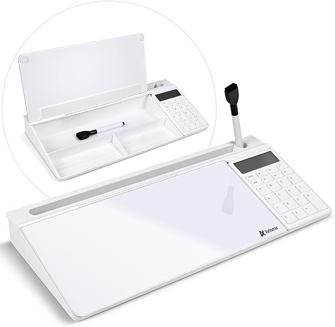 Varhomax Glass Desk Whiteboard with Calculator, Desktop Dry Erase White Board with Storage, to Do List Memo Notepad for Home and Office by Varhomax