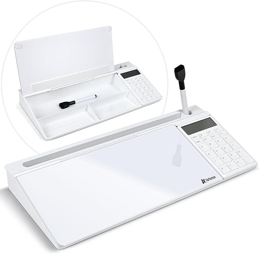 Varhomax Glass Desk Whiteboard with Calculator, Desktop Dry Erase White Board with Storage, to Do List Memo Notepad for Home and Office by Varhomax