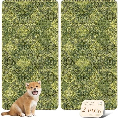 nunubaby Washable Pee Pads for Dogs, Stylish, Non-Slip and Leak-Proof Pee Pads. Reusable Potty Pads for Dogs for Crates and Floors.(Green/Multi,24" x48" ) by Nunubaby