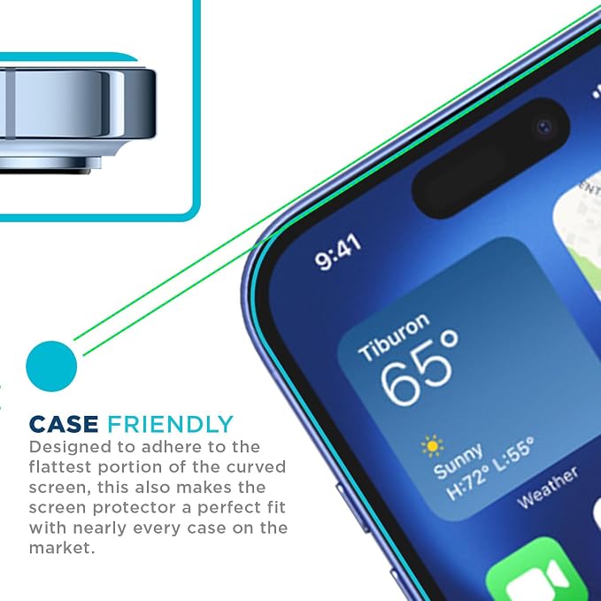 Tech Armor for iPhone 16 Screen Protector Glass 6.1 inch - Ballistic Tempered, Case Friendly, Sensor Protection, HD, 9H Hardness, 3 Pack + Bonus Camera Lens Protector - Image 3
