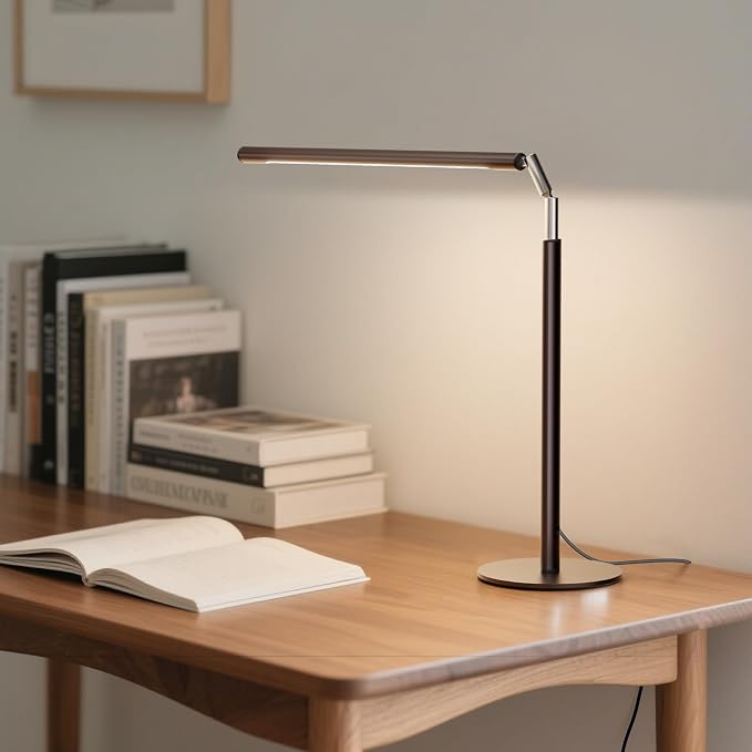 SIBRILLE Brown LED Desk Lamp, 16" Dimmable Metal Desk Light with Base, 15W 1200LM, Adapter Included, Color & Brightness Adjustable, Modern Tall Table Lamp for Home Office Reading Study Task Laptop - Image 8