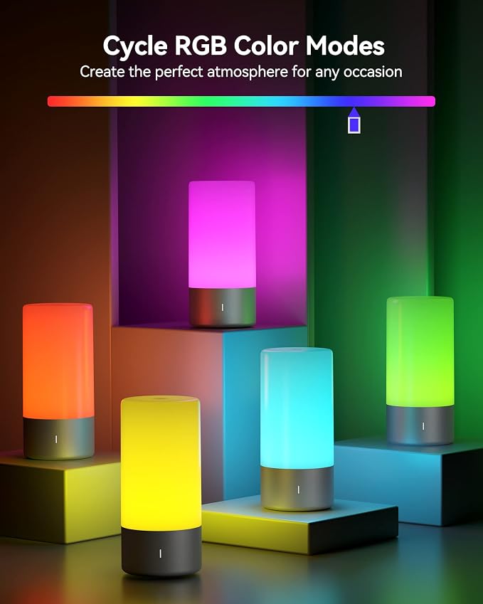 ROOTRO Table Lamp, [Advanced] Bedside Touch Control Lamp for Bedroom 3 Level Dimmable Warm White Lights with 256 RGB Color Mode Modern Deisgn Smart Nightstand Desktop LED Lamps Portable for Read - Image 3