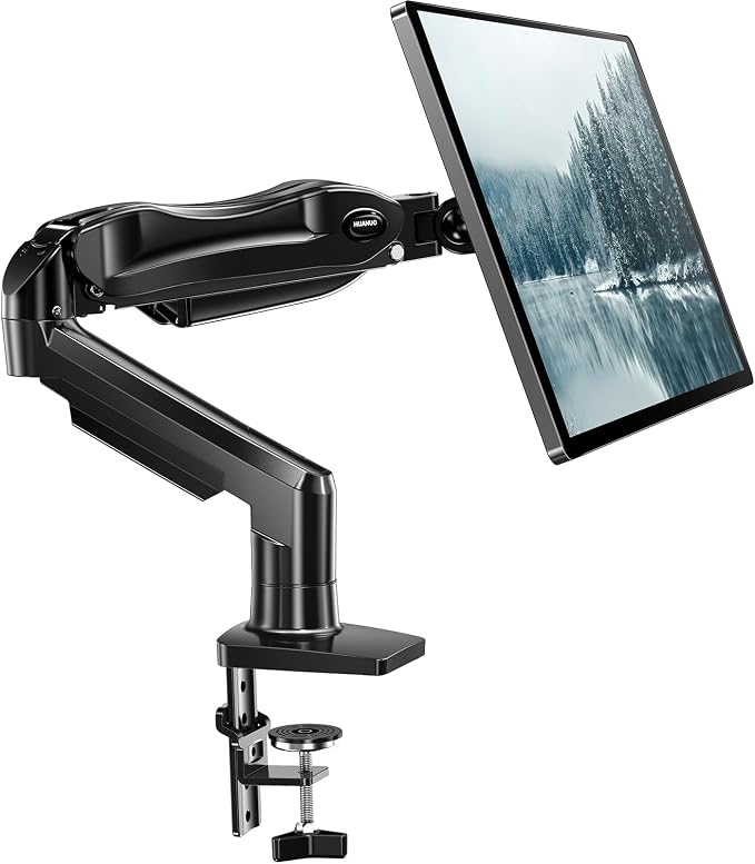 HUANUO FlowLift™ Single Monitor Mount, 13 to 32 Inch Monitor Arm, Adjustable Monitor Stand, Vesa Mount with Clamp and Grommet Base - Fits 4.4 to 19.8lbs LCD Computer Monitors by HUANUO