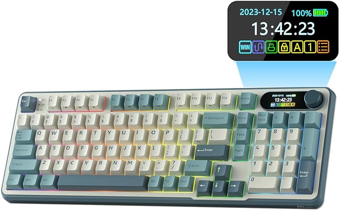 RK ROYAL KLUDGE S98 Wireless Mechanical Keyboard w/Smart Display & Knob | 96% Top Mount RGB Gaming Keyboard BT/2.4G/USB-C, 5-Layer Noise Dampening, Creamy Sound Pre-lubed Switch,Hot Swap, 98 Keys by RKROYALKLUDGE