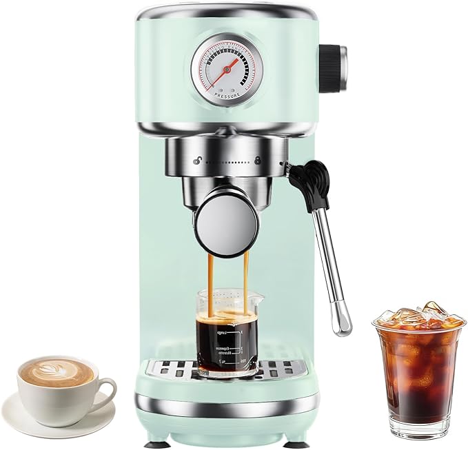 atatix 20 Bar Espresso Machine with Milk Frother, Compact Espresso Maker | Stainless Steel Coffee Machine with Precise Temp Control & 44oz Removable Water Tank for Latte, Cappuccino, Light Green by ATATIX