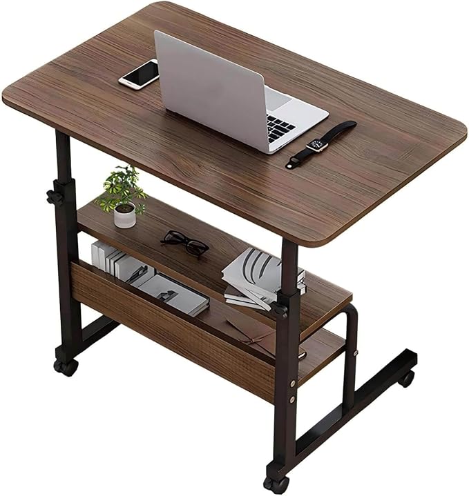 Adjustable Table Student Computer Desk Portable Home Office Furniture Small Spaces Sofa Bedroom Bedside Learn Play Game Desk on Wheels Movable with Storage Size 31.5 * 15.7 Inch Brown A by Dekhaoxe