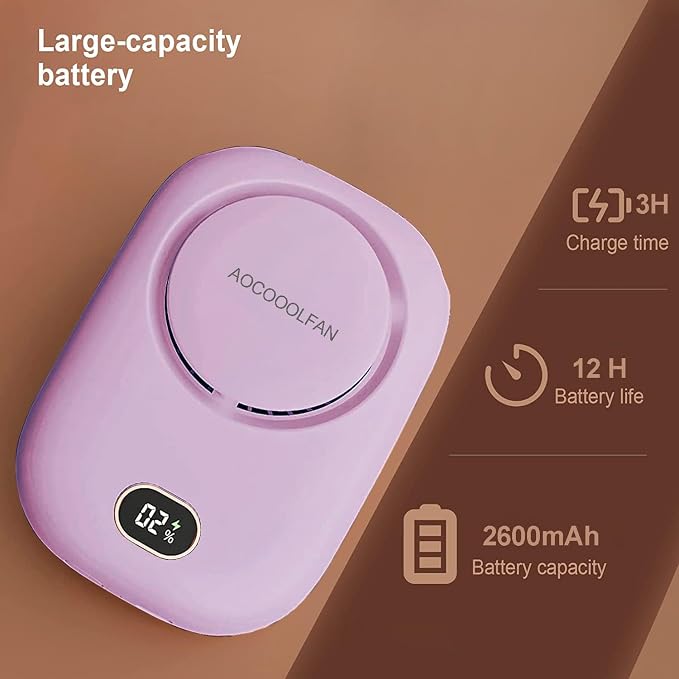 Portable Neck Fan, Mini Small Personal Handheld Fan USB Rechargeable 3 Speed for Girls Boys Woman Eyelash Travel Home Office Outdoor (purple) - Image 3