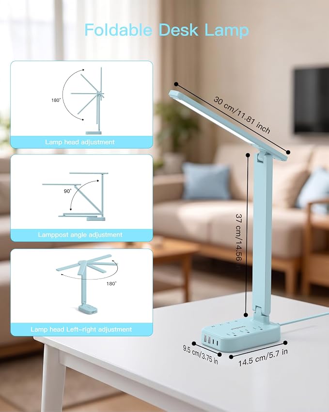 LED Desk Lamp, Power Strip with 4 USB 3 Outlets, Dorm Room Essentials, Blue | One Beat 4 Modes 5 Level Brightness Touch Lamp, Small Desk Lamp for Home Office College Dorm Essentials, Study Reading Light - Image 4