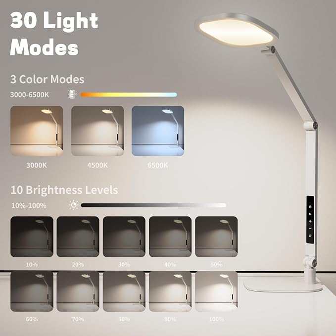 LitONES LED Desk Lamp for Home Office, Soft Edge-lit Design - Modern Style | Eye-Caring Diffused Light, Professional Computer Light for Reading, Crafts & Zoom, Dimmable with 30 Modes, Memory & Timer - Image 3