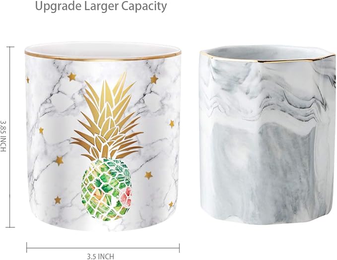 Large Capacity Colored Pencil Holder for Desk, Pineapple Pen Cup Holder, Pretty Office Accessories for Girls Women, Ceramic Organizers, Makeup Brush Holder for Home, Green Pineapple - Image 6