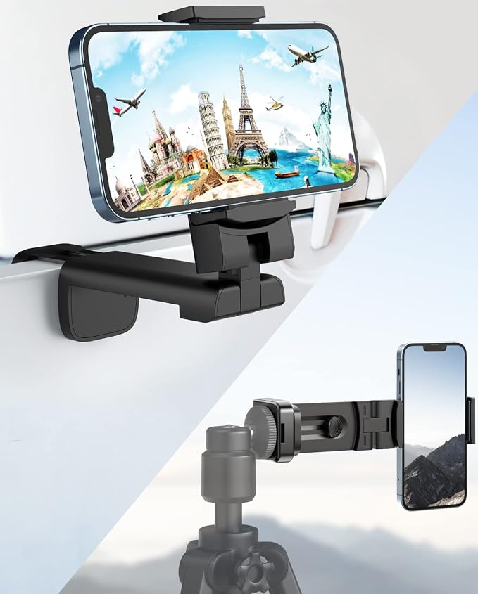 MiiKARE Travel Essentials Airplane Phone Holder, Universal Handsfree Phone Mount for Flying with 360 Degree Rotation, Travel Must Haves Phone Stand for Desk, Tray Table, Pro by MiiKARE
