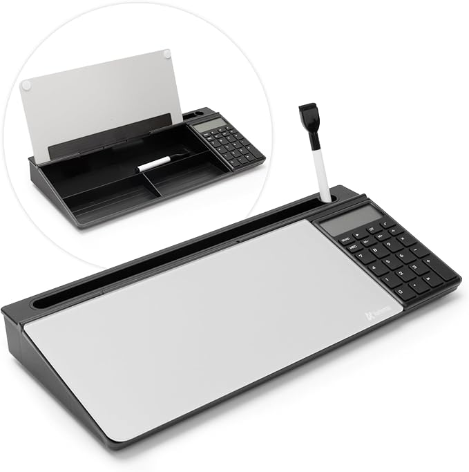Varhomax Glass Desk Whiteboard with Calculator, Desktop Dry Erase White Board with Storage, to Do List Memo Notepad for Home and Office by Varhomax