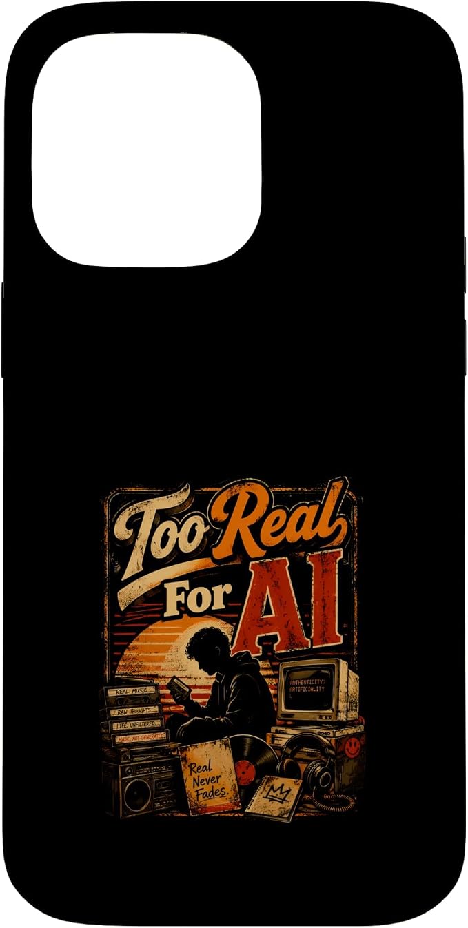 Too Real for AI - Authentic Music Lovers Case for iPhone 14 Pro Max by Unknown