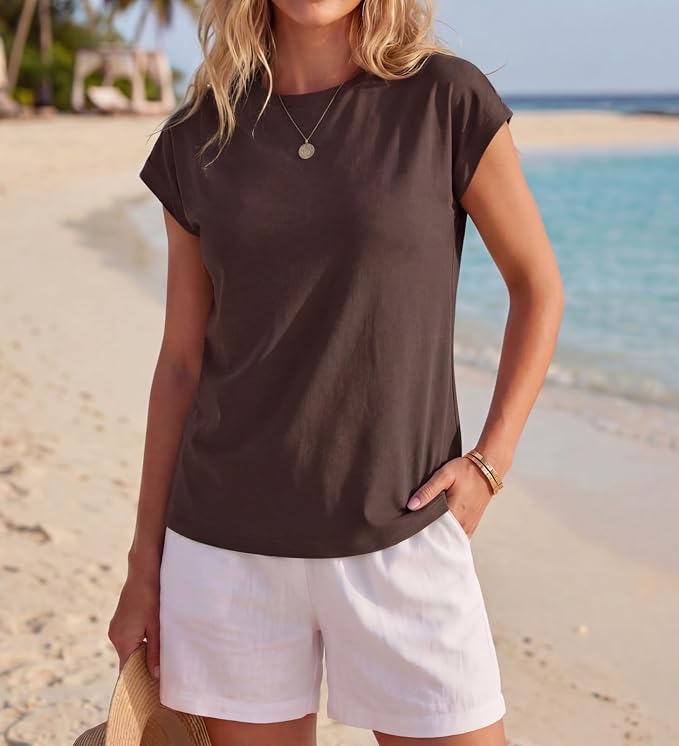 GRECERELLE Womens Summer Tops Cap Sleeve Crew Neck Basic T-Shirt | Everyday Casual Wear, Layering Friendly, Wrinkle-Resistant, Business Casual Ready, Lightweight & Packable, Capsule Wardrobe - Image 3