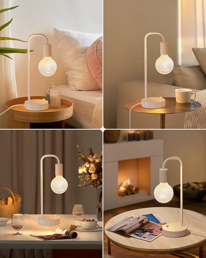 ONEWISH Industrial Small Table Lamp for Bedroom, Fully Dimmable Modern Beside Lamps with 2700K Warm Light Bulb for Kids Reading, White Nightstand Lamps for Living Room, Dorm,Home Office - Image 5