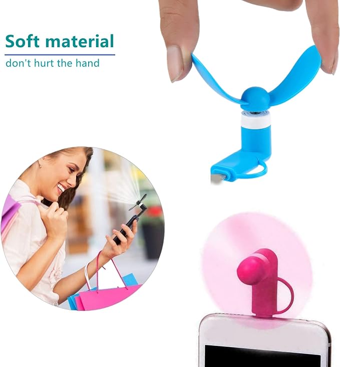 Type USB C 2-in-1 Cell Phone Fan, for iPhone All Series 7 8 X 11 12 13 14 15 16 17 XS XR Plus Mini Pro Max SE, for Samsung Galaxy S, Z Fold Flip, A1/A2/A3/A5 Series, M1/M3/M5, Note Series (Color x4) - Image 4