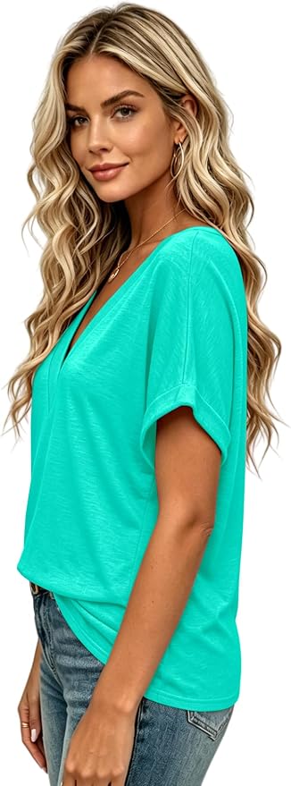 T Shirts Short Sleeve V Neck Tees Womens Tops Beach Vacation Fashion Clothes 2026 Casual Summer Spring Fall Outfits - Image 3