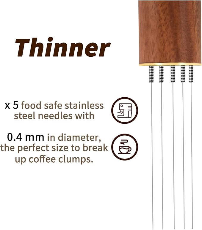 Zolunu Espresso Coffee Stirrer 5 Needles 0.4mm Espresso Distribution Tools, Natural Wood Handle and Stand - Image 6