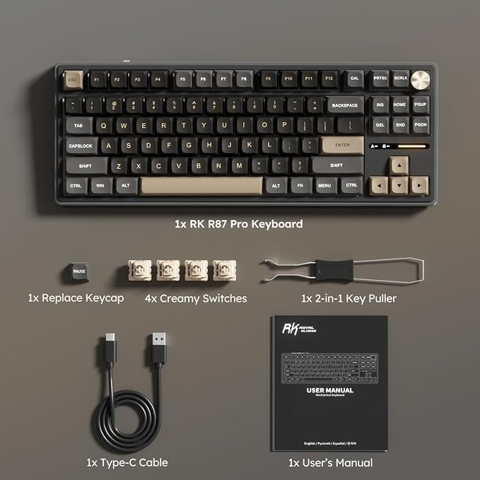 RK ROYAL KLUDGE R87 Pro Wired Mechanical Keyboard with Hot Swappable Knob 75% Creamy Gaming Keyboard 88 Keys TKL Gasket Mounted RGB Backlit with QMK/VIA, MDA Profile, Linear Creamy Switch, Black - Image 9