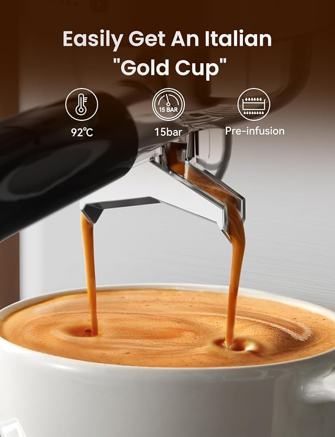 Neretva Espresso Machine, 15 Bar Espresso Coffee Machine with Visible Pressure Guage Professional Espresso Maker with Milk Frother & Stainless Steel for Home Barista Latte and Cappuccino Maker-Silver - Image 4
