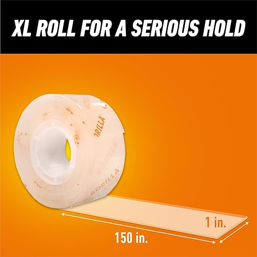 Gorilla Invisible Hold Mounting Tape, 1" x 150" (Pack of 4), Holds up to 15 lbs, Clear Double-Sided Tape for Strong, Permanent Bond, Discreet Adhesive for Classroom and Study Space Setup - Image 6