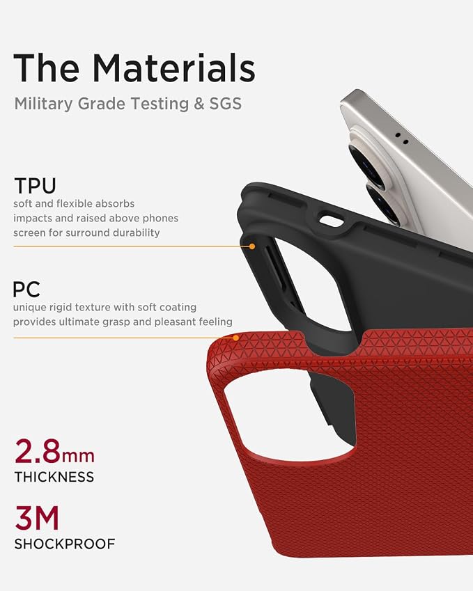 Miimall Slim ＆ Rugged for Samsung Galaxy S25 Edge 5G Phone Case, 10FT Mil-Grade Shockproof Dropproof, Anti-Slip Grip Anti-Scratch Men Thin Heavy Duty Phone Cover para Samsung S25 Edge 5G, Red - Image 3