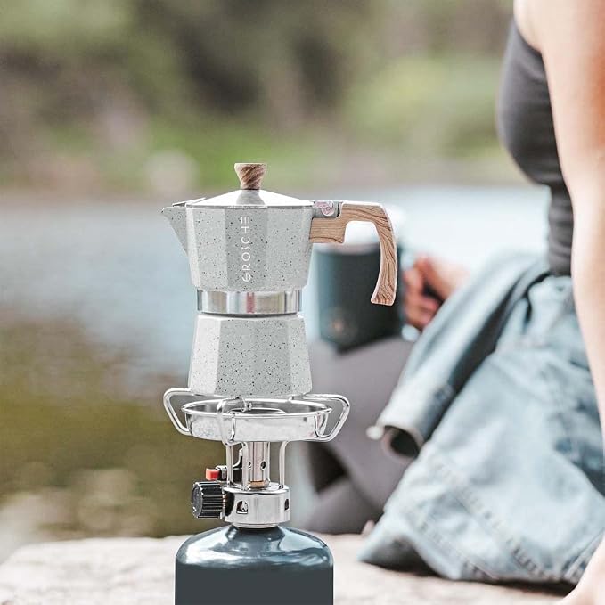 GROSCHE Milano Stovetop Espresso Maker Moka Pot 6 espresso Cup, 9.3 oz Grey | Cuban Coffee Maker And Italian Moka Pot For Stovetop Espresso; For Gas, Electric, And Propane Stoves With A Soft-Touch Handle - Image 6