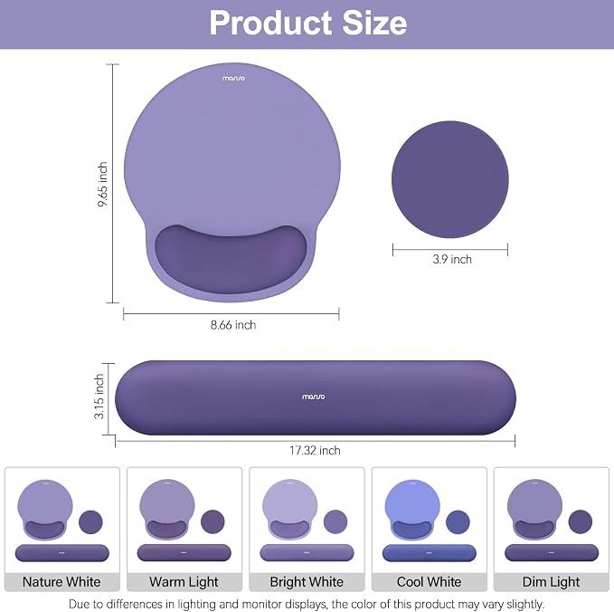 MOSISO Wrist Rest Support for Mouse Pad&Keyboard Set, Imperial Purple | Circle Curved Ergonomic Mousepad Non-Slip Base Home/Office Pain Relief&Easy Typing Pad with Soft Cloth&Silicone Lining - Image 7