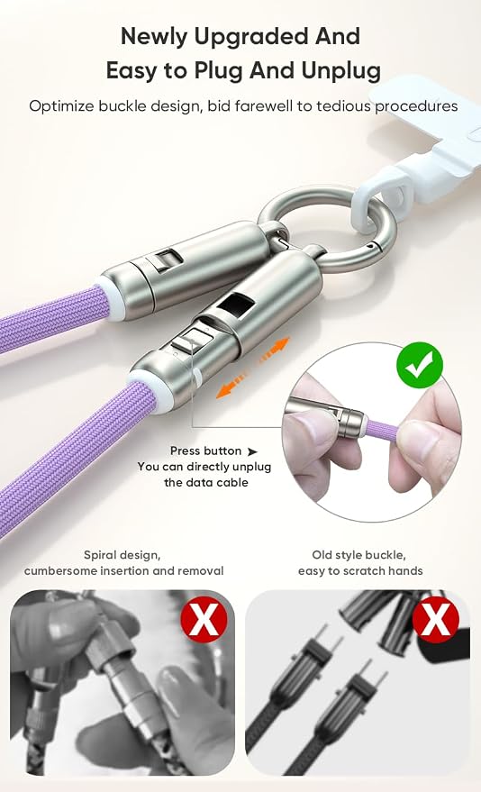 Phone Wrist Lanyard,Built-in 240W USB-C Phone Lanyard Charging Cable Fast Charge & Data Transfer with Tether Tab - Image 5