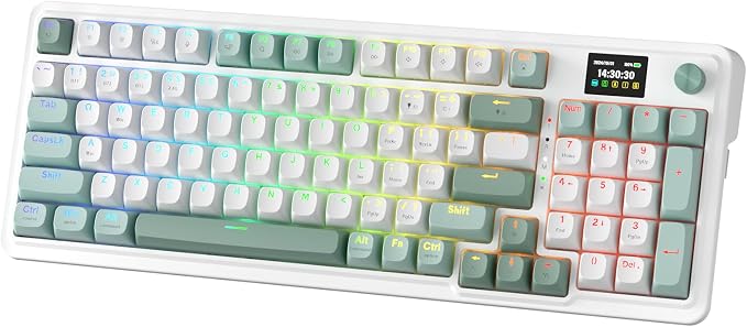 Redragon K719 PRO Wireless 95-Key Gasket Gaming Keyboard, TFT Screen & Knob | Easy-Control LED Info Display, 0-Delay Tri-Mode, Cushioned 5-Layer Noise Dampening for Creamy Thocky Sound, Practical 95 keys by REDRAGON