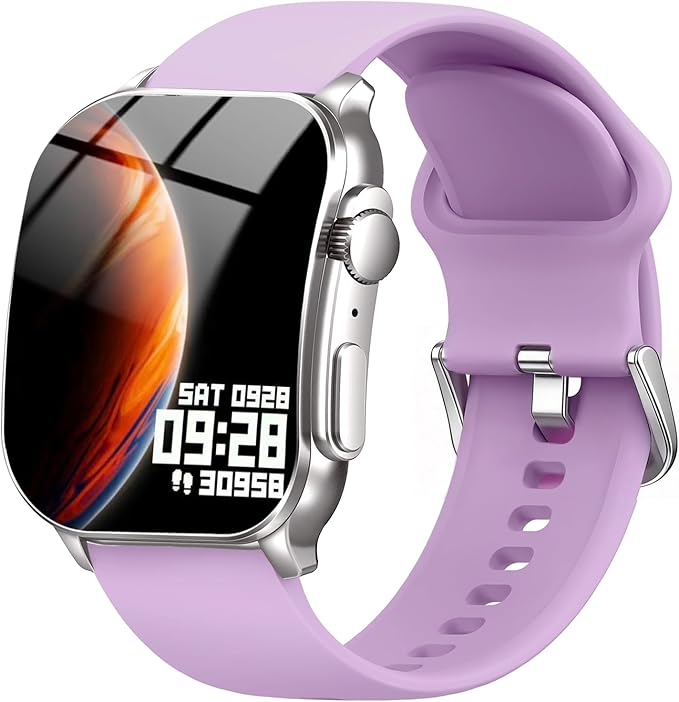 Smart Watch, 2.01" AMOLED Curved HD Full Touch Screen, Compatible with iOS & Android for Daily Workout Business Gift, Fitness Tracker with 24/7 Heart Rate/Sleep Monitor, IP68 Waterproof Watch Purple by Poounur
