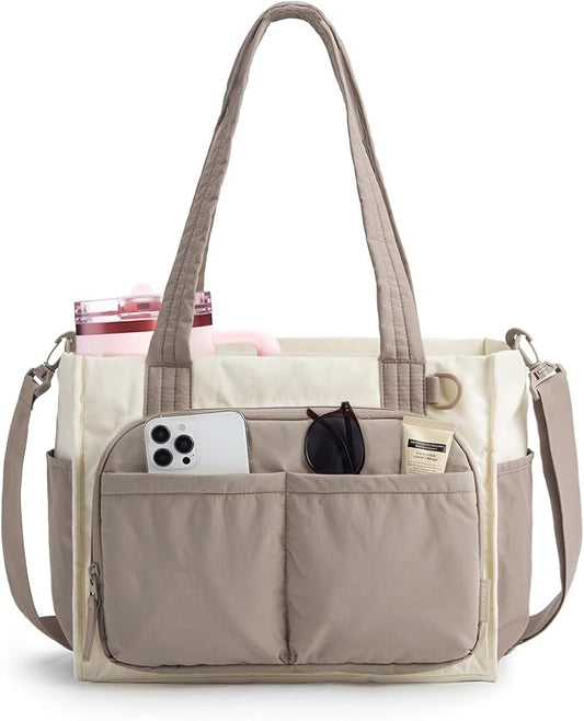 BAGSMART Small Tote Bag for Women, 13'' Laptop Canvas Work Bag with Zipper | 30oz/40oz Tumble & 11 Pockets Travel Tote, Teachers/Nurses, Lightweight Canvas or Water-Resistant Puffer Taslon Crossbody Bag by BAGSMART