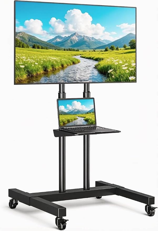 Rfiver Mobile TV Cart Rolling TV Stand for 32-83 Inch Screens up to 110lbs, Portable TV Stand on Wheels with Height Adjustable Shelf, Outdoor TV Stands Mount for Home Office MAX VESA 600x400mm, Black by Rfiver