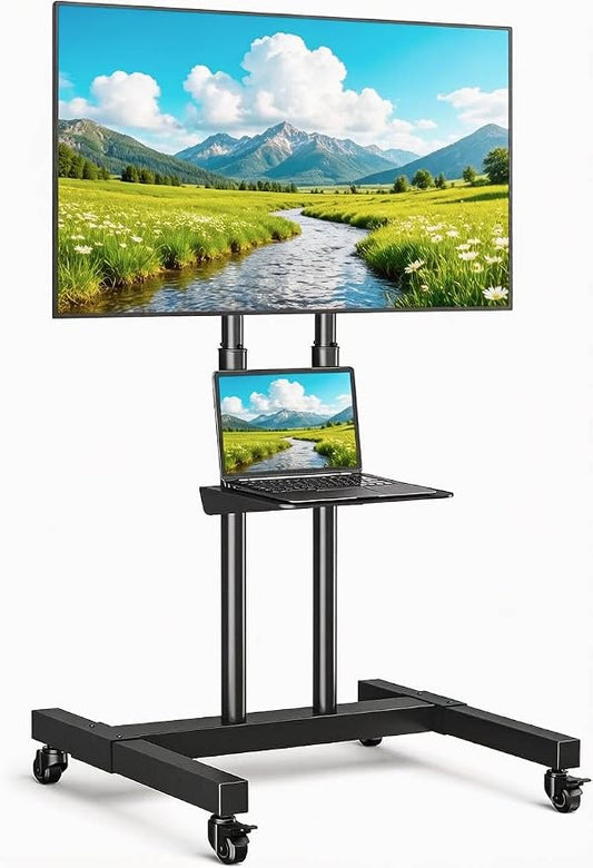 Rfiver Mobile TV Cart Rolling TV Stand for 32-83 Inch Screens up to 110lbs, Portable TV Stand on Wheels with Height Adjustable Shelf, Outdoor TV Stands Mount for Home Office MAX VESA 600x400mm, Black by Rfiver