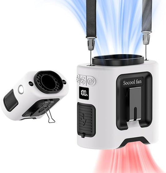 Socool 14500mAh Portable Waist Fan Clip on Belt 360 Rotation Wearable Rechargeable Personal Shirt Fan, 67H Cooling 5-Speed Battery Operated with Light, Neck Fan Hands-Free for Outdoor Jobsite Camping by Socoolfancoolinhand