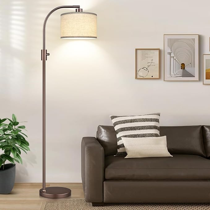 Nintiue Upgraded Modern Arc Dimmable Tall Standing Floor Lamp with Linen Shade, 1200 Lumens LED Bulb Included, for Living & Reading Room, Bedroom, Office & Nursery, Brown - Image 5
